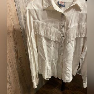 White fringe rodeo button up shirt
